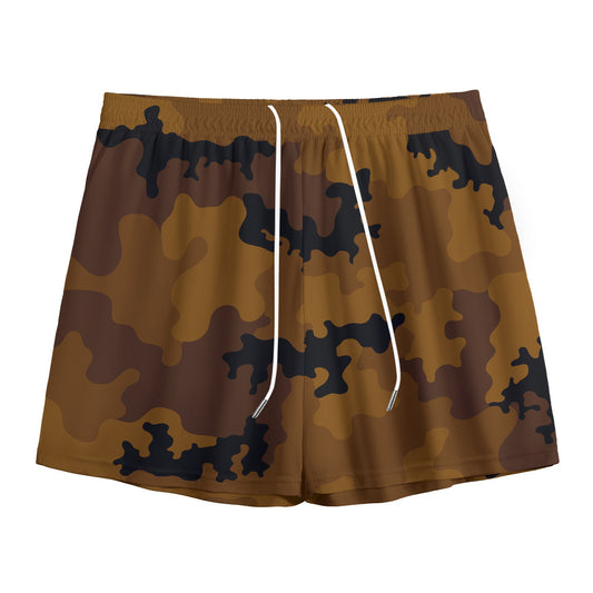 Dark Brown Camouflage Print Mesh Shorts