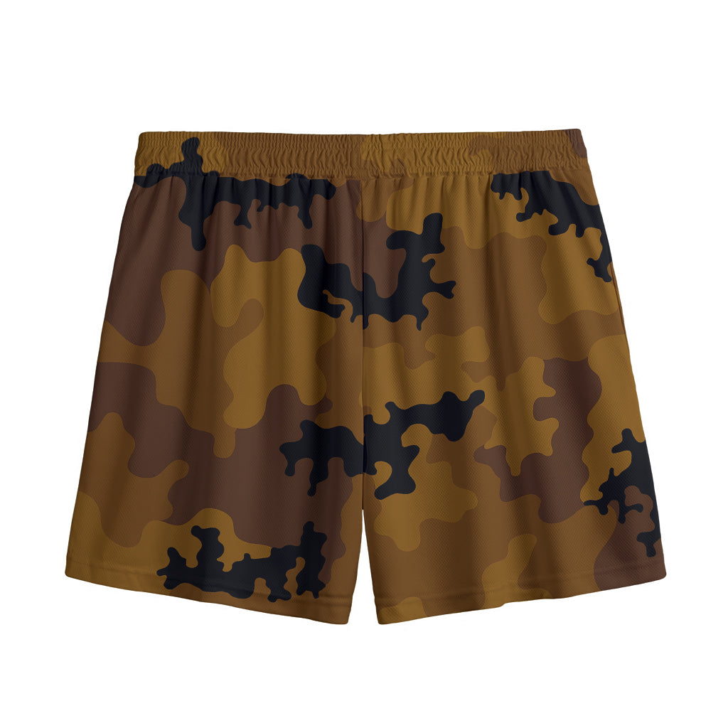 Dark Brown Camouflage Print Mesh Shorts