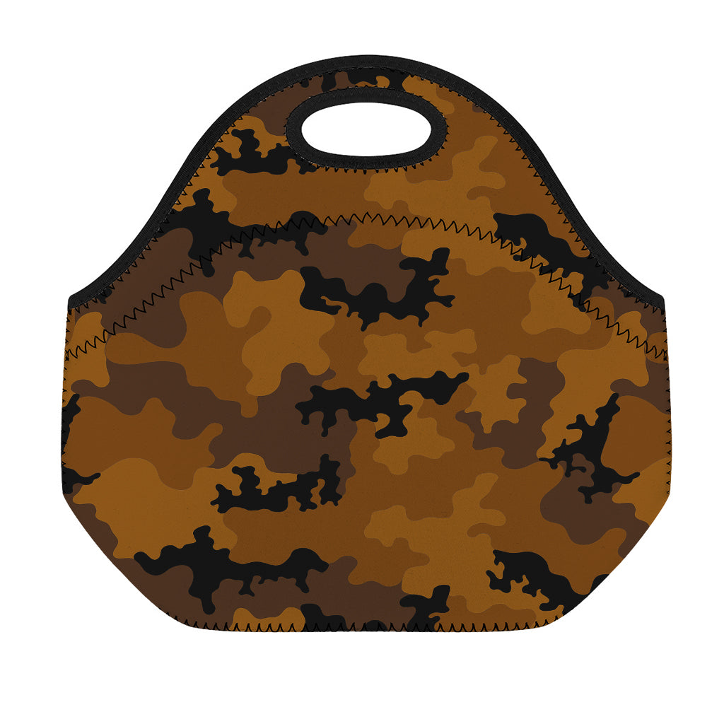 Dark Brown Camouflage Print Neoprene Lunch Bag