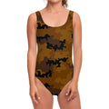 Dark Brown Camouflage Print One Piece Swimsuit