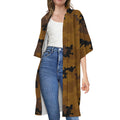 Dark Brown Camouflage Print Open Front Beach Cover Up