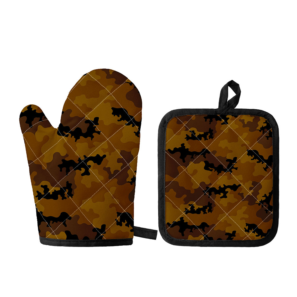 Dark Brown Camouflage Print Oven Mitt And Pot Holder Set
