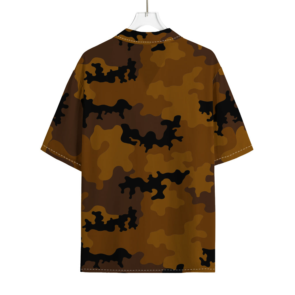 Dark Brown Camouflage Print Rayon Hawaiian Shirt
