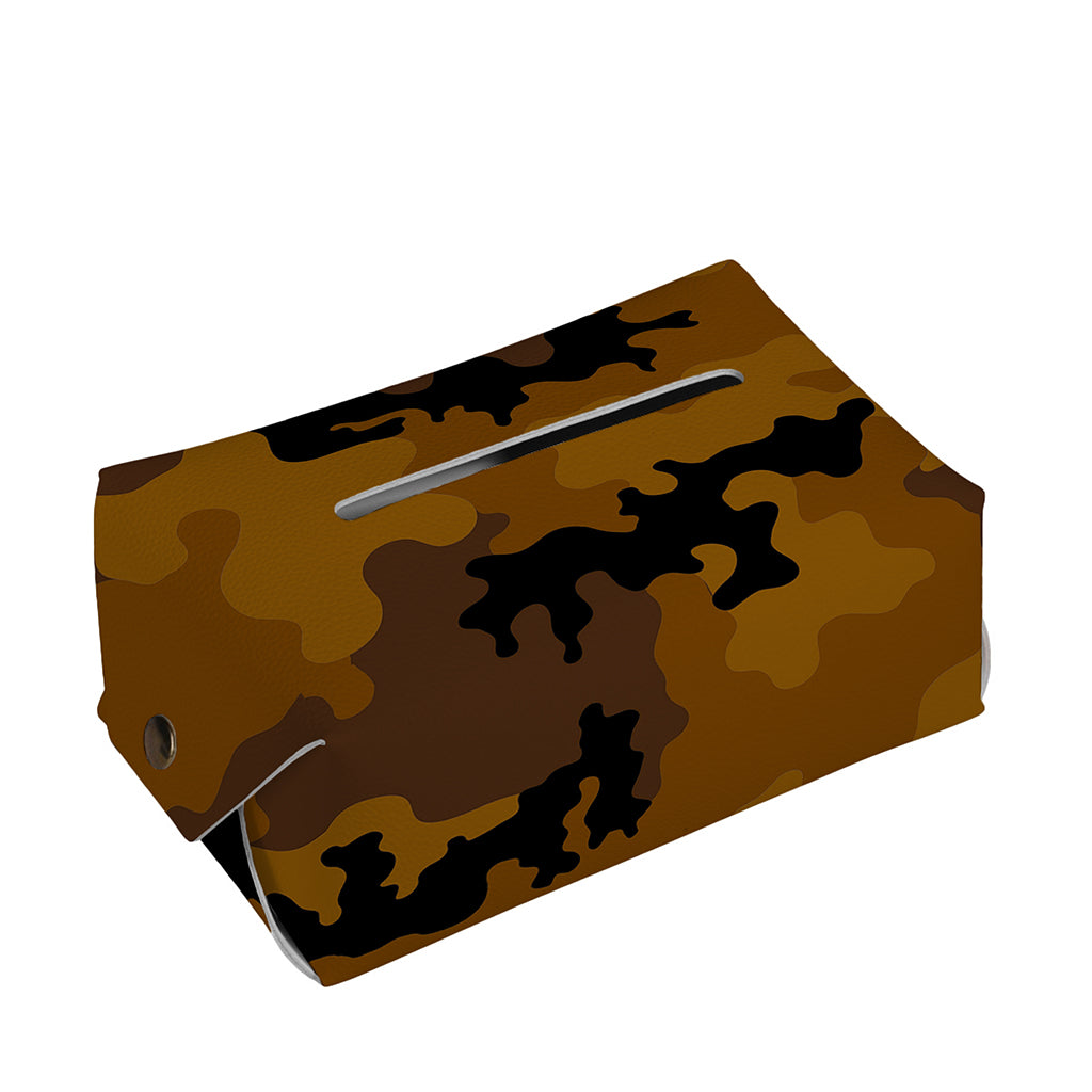 Dark Brown Camouflage Print Rectangle Tissue Box Cover