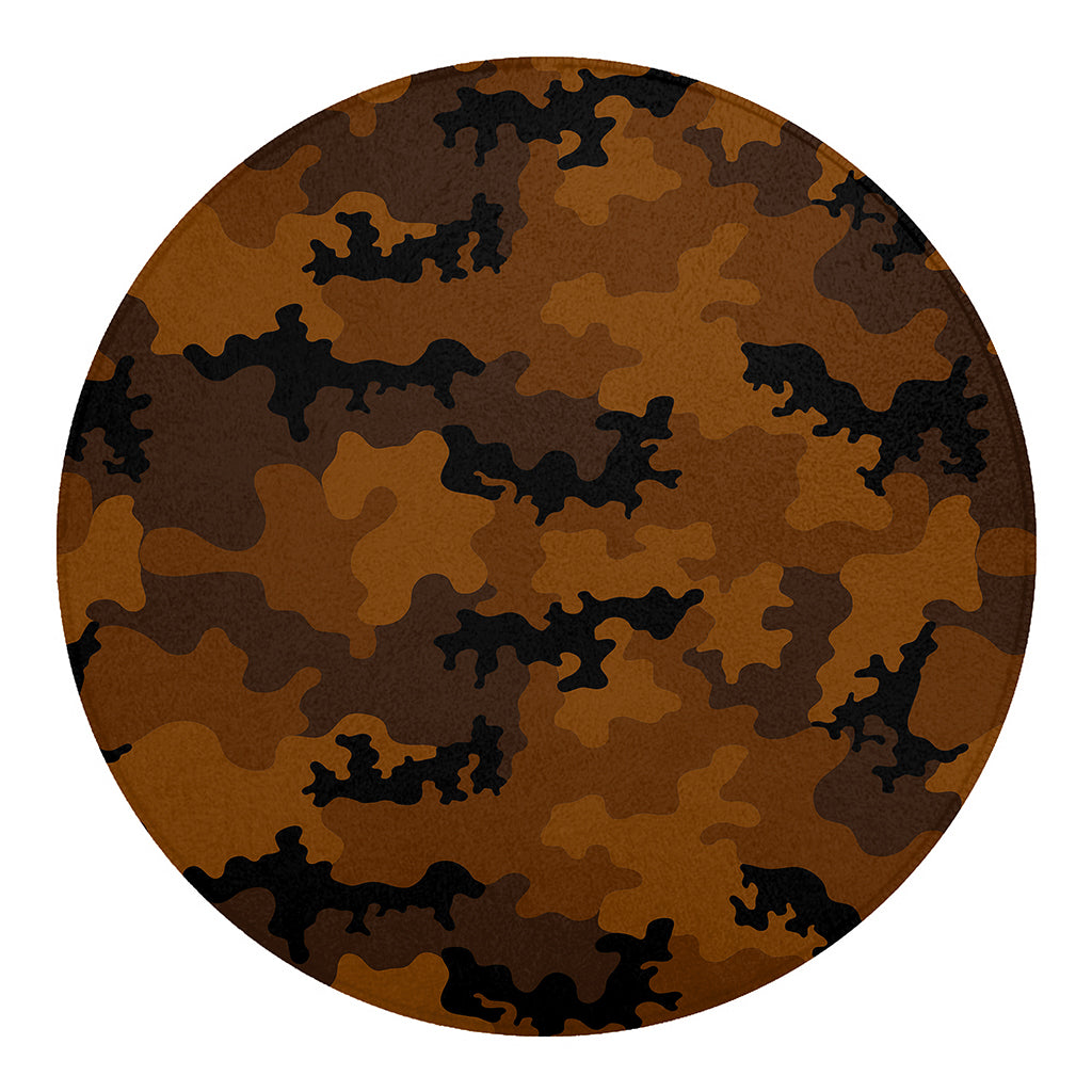 Dark Brown Camouflage Print Round Blanket