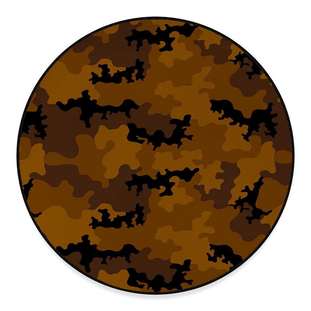 Dark Brown Camouflage Print Round Floor Mat