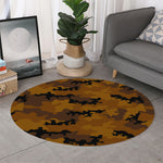 Dark Brown Camouflage Print Round Rug