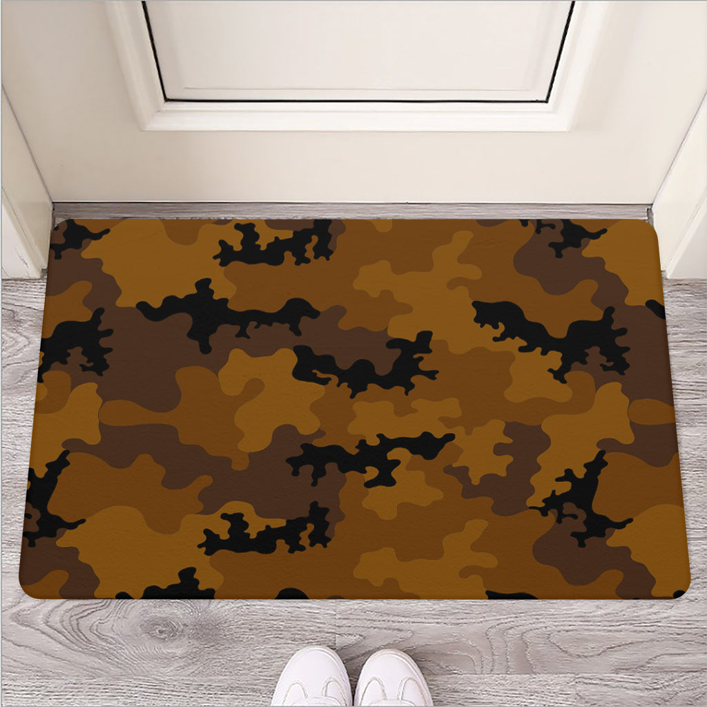 Dark Brown Camouflage Print Rubber Doormat