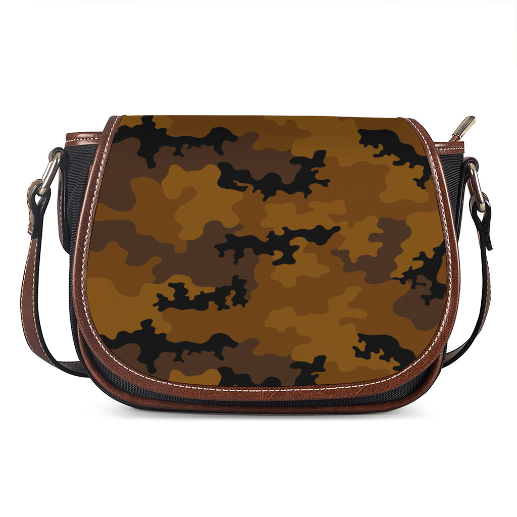 Dark Brown Camouflage Print Saddle Bag