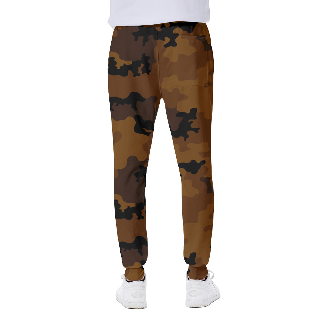 Dark Brown Camouflage Print Scuba Joggers