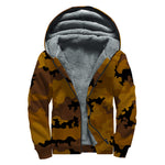 Dark Brown Camouflage Print Sherpa Lined Zip Up Hoodie