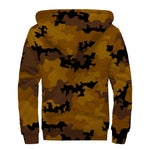 Dark Brown Camouflage Print Sherpa Lined Zip Up Hoodie