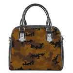 Dark Brown Camouflage Print Shoulder Handbag