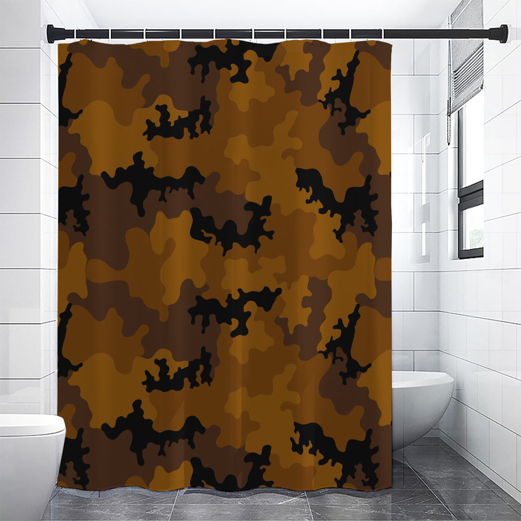 Dark Brown Camouflage Print Shower Curtain