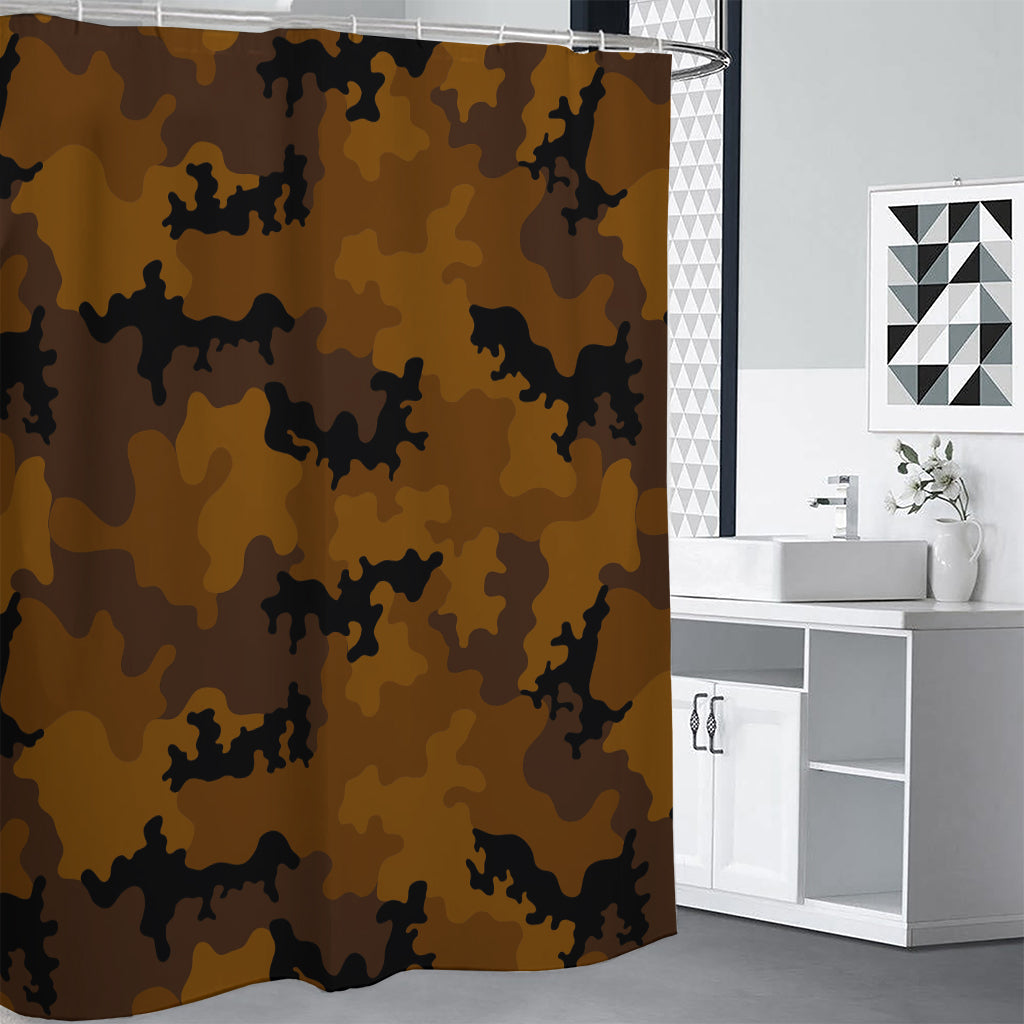 Dark Brown Camouflage Print Shower Curtain