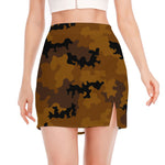 Dark Brown Camouflage Print Side Slit Mini Skirt