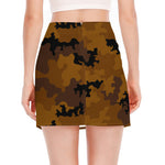 Dark Brown Camouflage Print Side Slit Mini Skirt