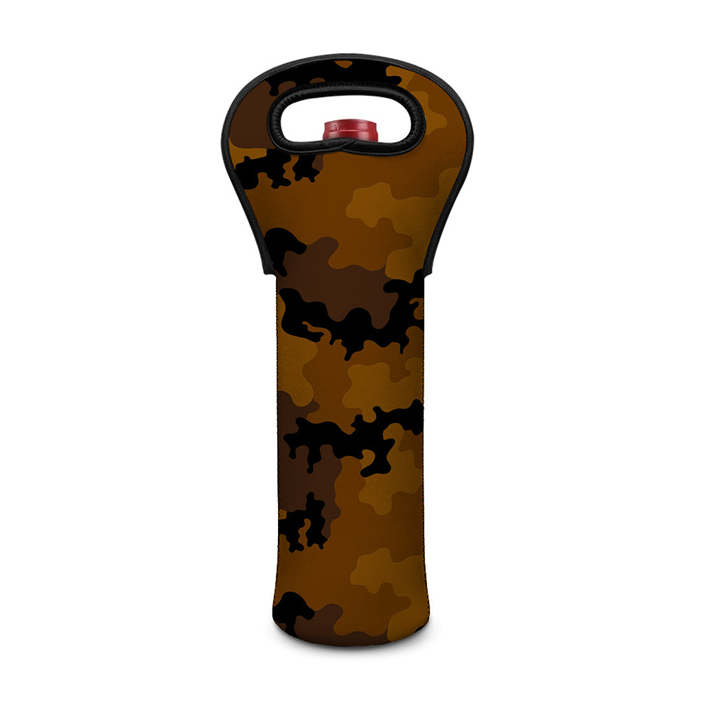 Dark Brown Camouflage Print Single Neoprene Wine Tote