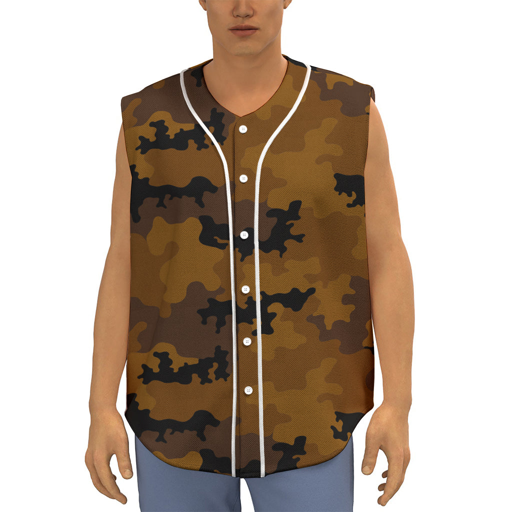 Dark Brown Camouflage Print Sleeveless Baseball Jersey
