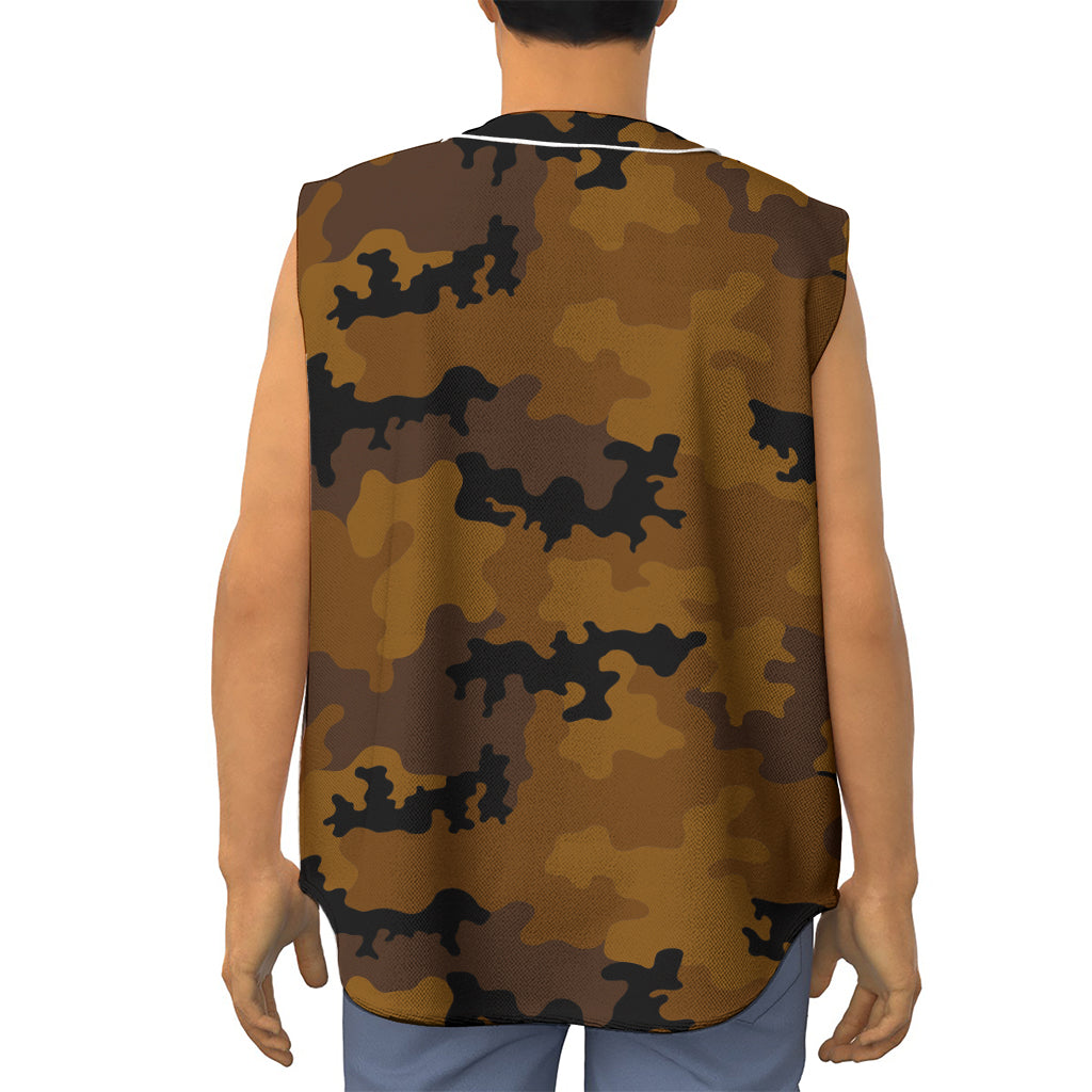 Dark Brown Camouflage Print Sleeveless Baseball Jersey