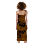 Dark Brown Camouflage Print Slim Fit Midi Cami Dress