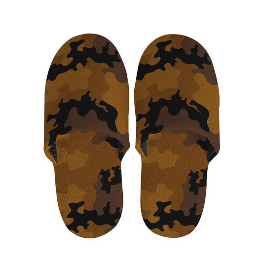 Dark Brown Camouflage Print Slippers