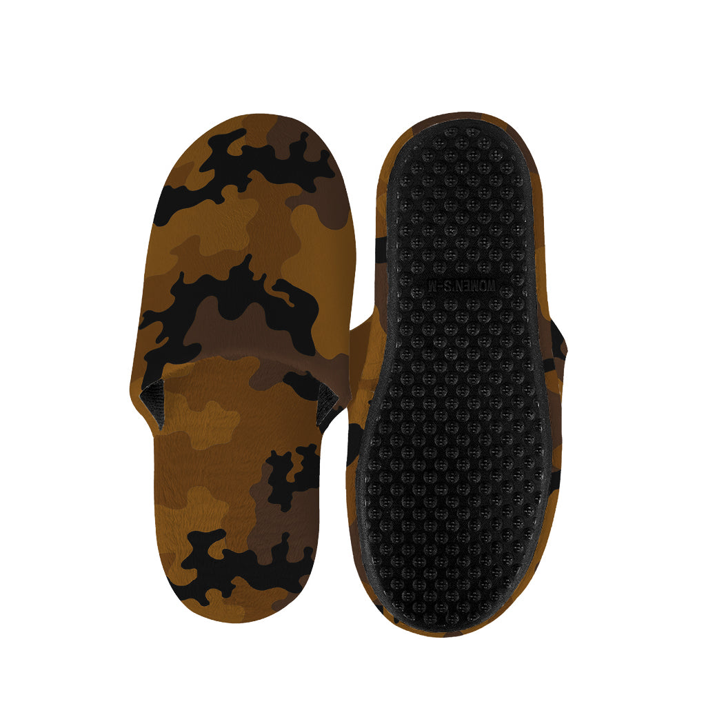 Dark Brown Camouflage Print Slippers