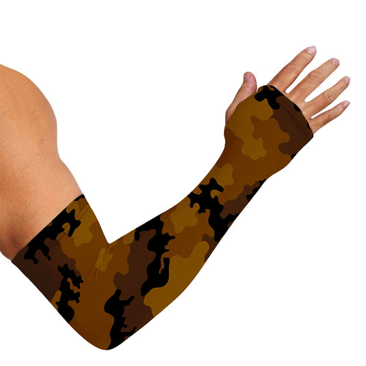 Dark Brown Camouflage Print Sun Protection Arm Sleeves