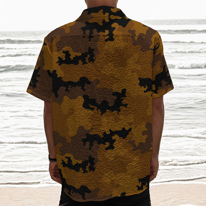 Dark Brown Camouflage Print Textured Short Sleeve Shirt