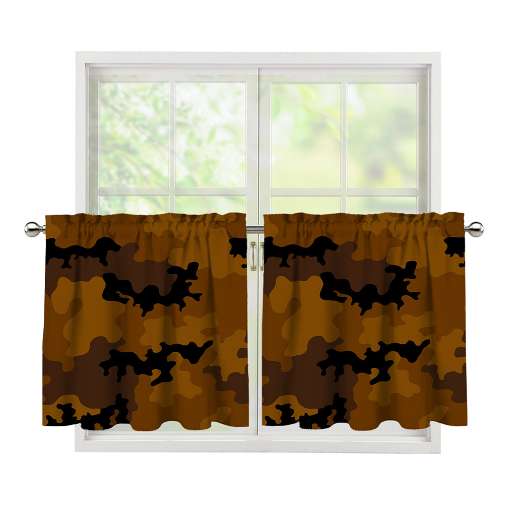 Dark Brown Camouflage Print Tier Curtains