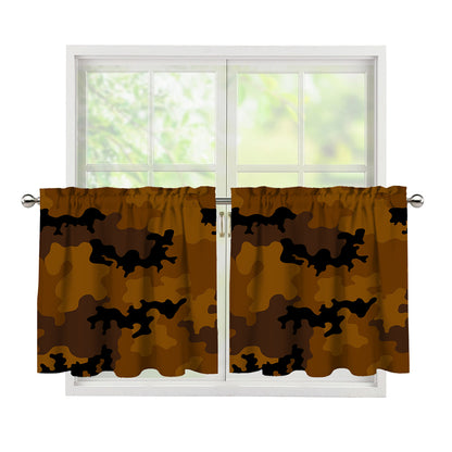Dark Brown Camouflage Print Tier Curtains