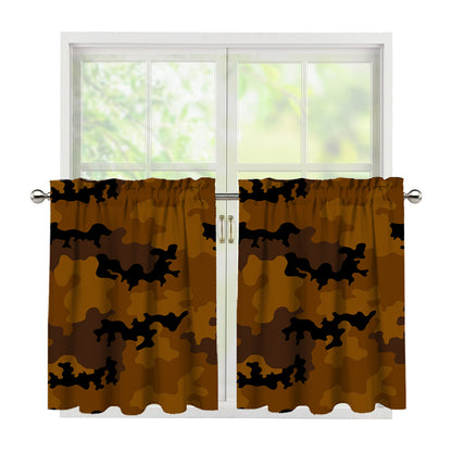 Dark Brown Camouflage Print Tier Curtains