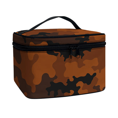 Dark Brown Camouflage Print Travel Makeup Bag