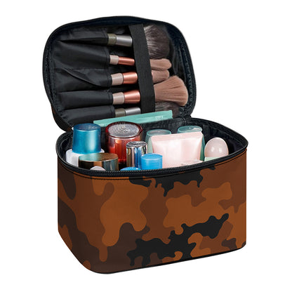 Dark Brown Camouflage Print Travel Makeup Bag