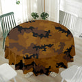 Dark Brown Camouflage Print Waterproof Round Tablecloth