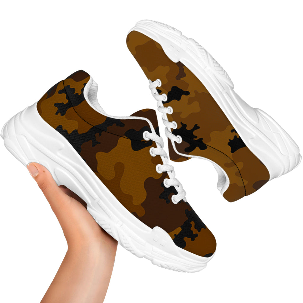 Dark Brown Camouflage Print White Chunky Shoes