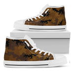 Dark Brown Camouflage Print White High Top Sneakers