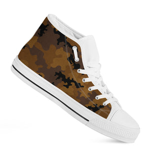 Dark Brown Camouflage Print White High Top Sneakers