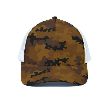 Dark Brown Camouflage Print White Mesh Trucker Cap