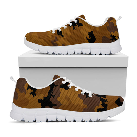 Dark Brown Camouflage Print White Running Shoes