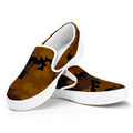 Dark Brown Camouflage Print White Slip On Sneakers