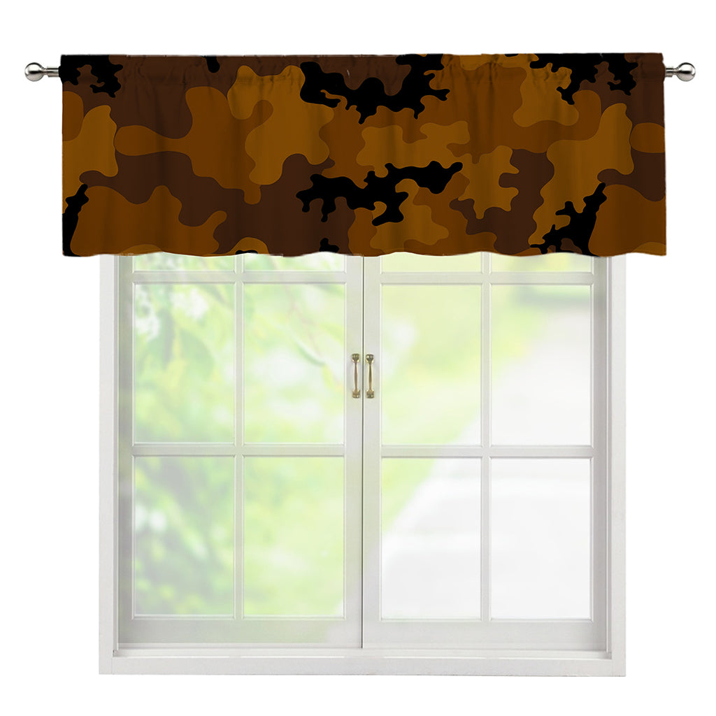 Dark Brown Camouflage Print Window Valance