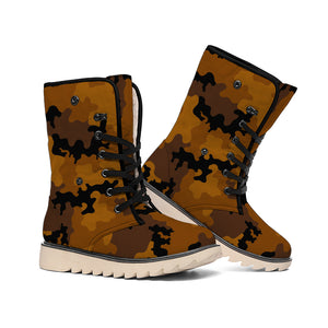 Dark Brown Camouflage Print Winter Boots