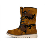 Dark Brown Camouflage Print Winter Boots