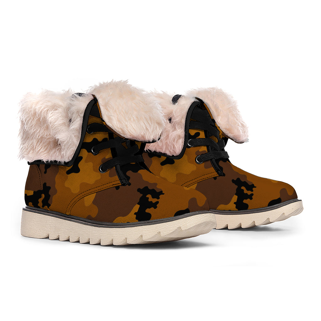 Dark Brown Camouflage Print Winter Boots