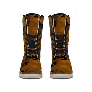 Dark Brown Camouflage Print Winter Boots