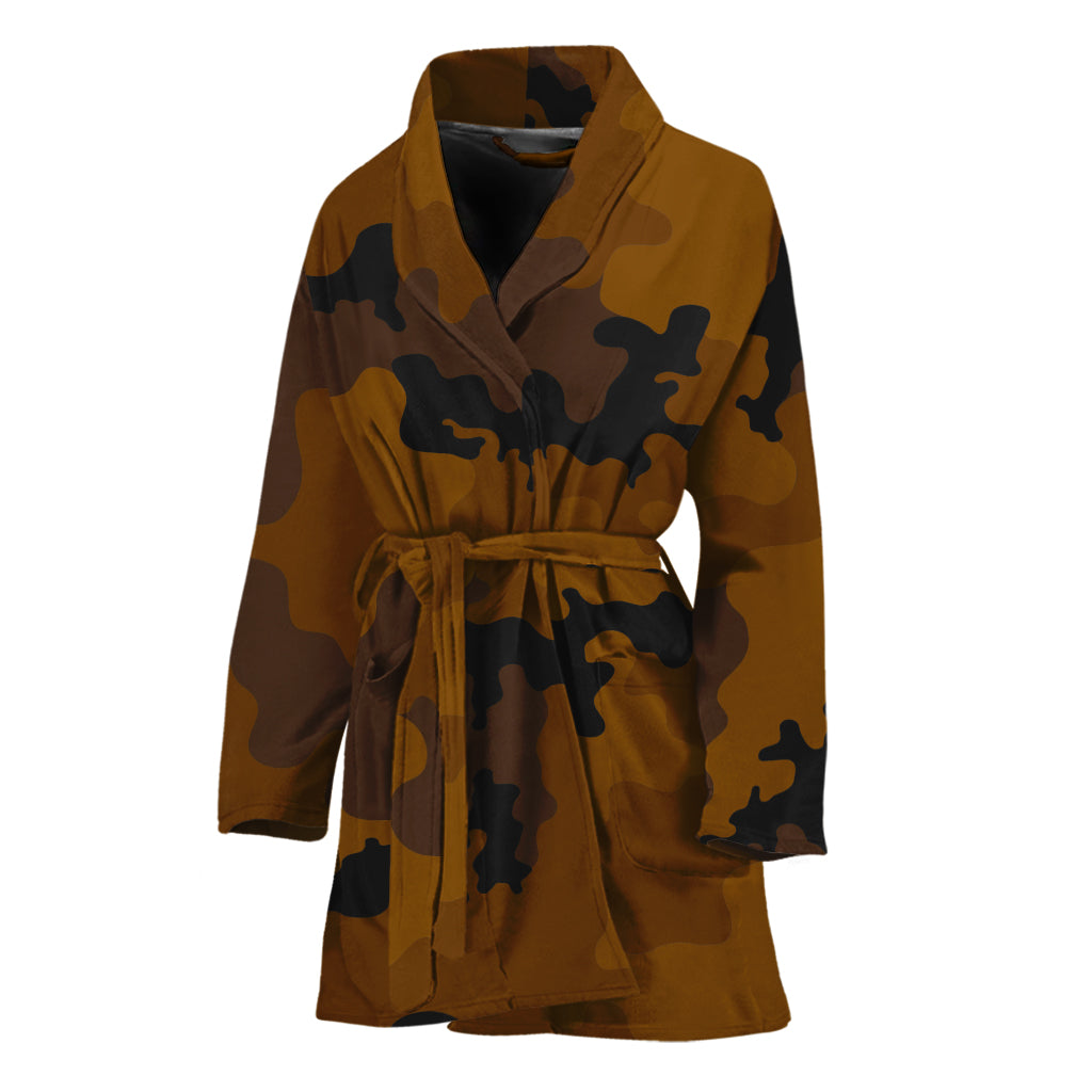 Dark Brown Camouflage Print Women's Bathrobe