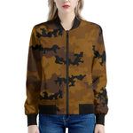 Dark Brown Camouflage Print Women's Bomber Jacket