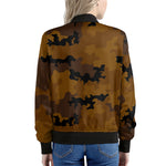Dark Brown Camouflage Print Women's Bomber Jacket