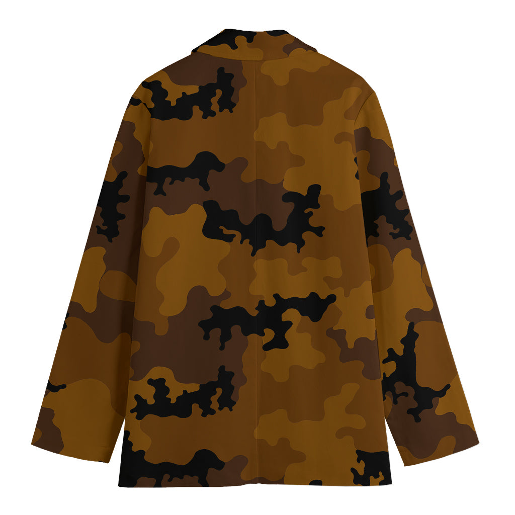 Dark Brown Camouflage Print Women's Cotton Blazer